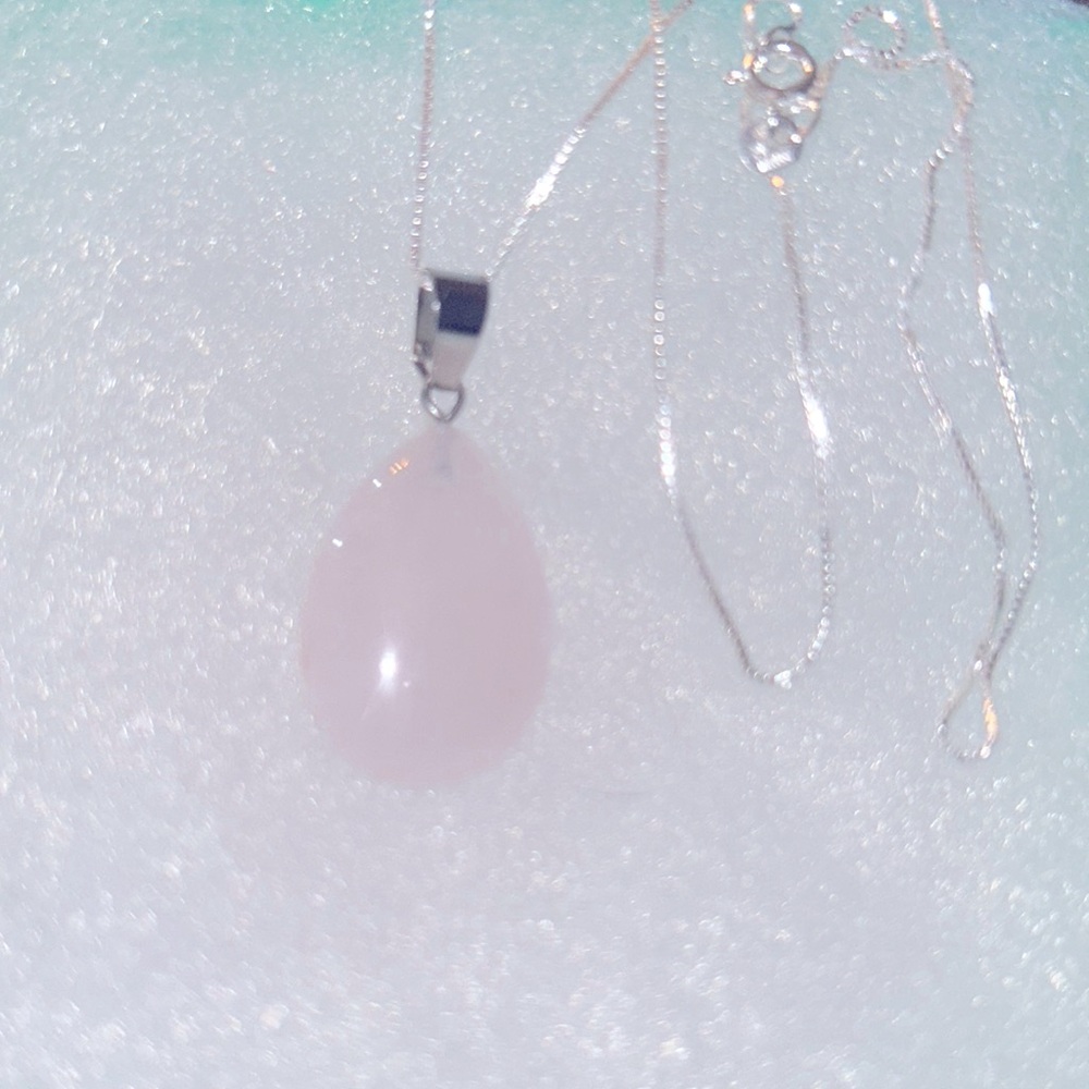 Boho hippie Rose Quartz Sterling Silver 16” Necklace